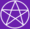 A white pentagram inside a purple circle.