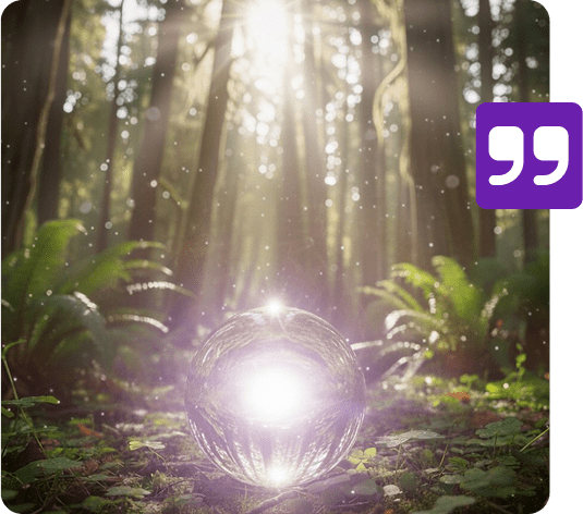 A glowing orb in a sunlit forest clearing with rays of light streaming through trees.